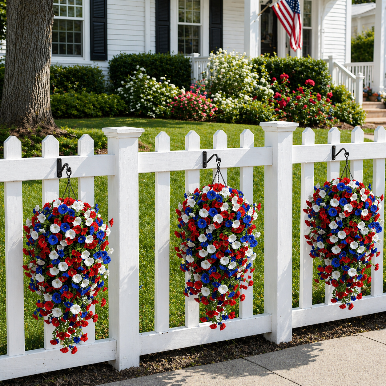 🌹Red, White & Blue Artificial Morning Glory Hanging Vines – 3-Piece Set