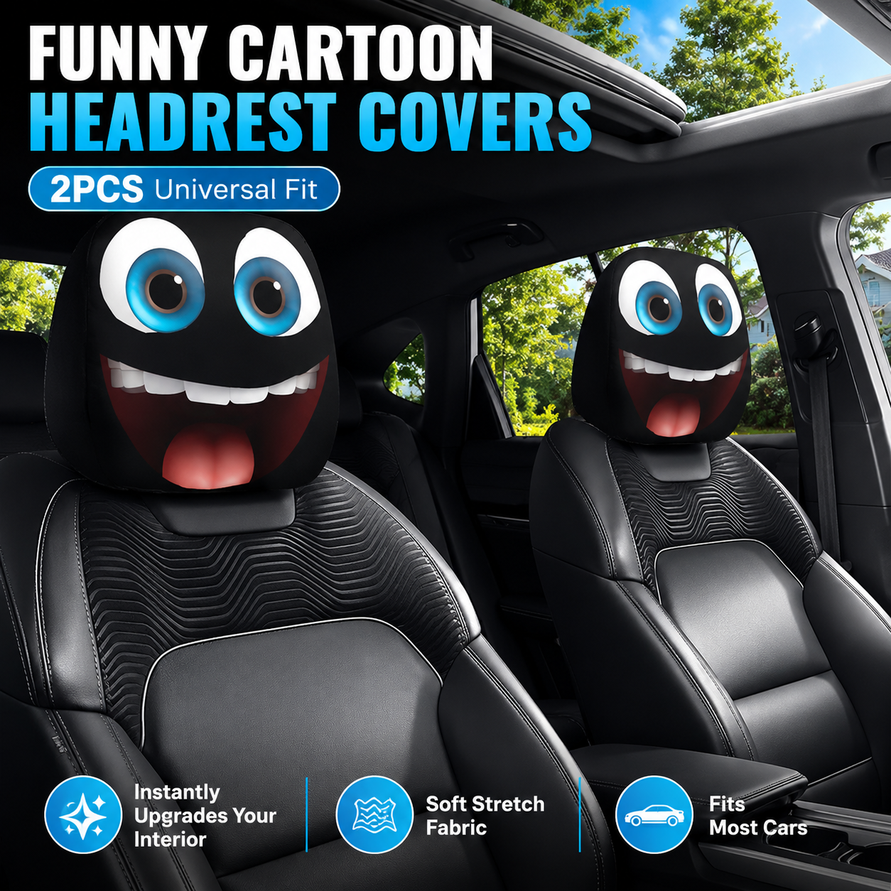 😈 Creepy Funny Car Headrest Covers – 2PCS Universal Fit 🚗