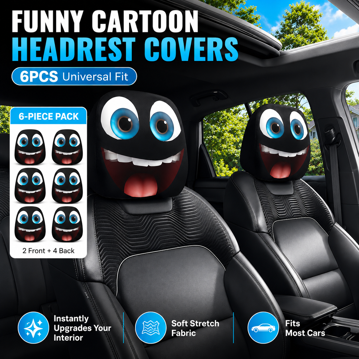 😈 Creepy Funny Car Headrest Covers – 2PCS Universal Fit 🚗