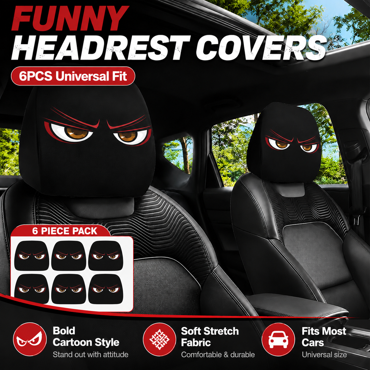😈 Creepy Funny Car Headrest Covers – 2PCS Universal Fit 🚗