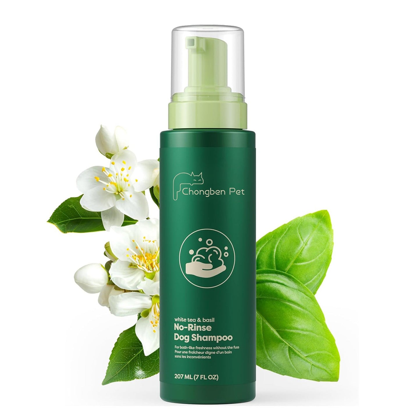 🐕🍃No-Rinse Dog Shampoo 7 oz - White Tea & Basil Scent, Convenient Waterless Formula