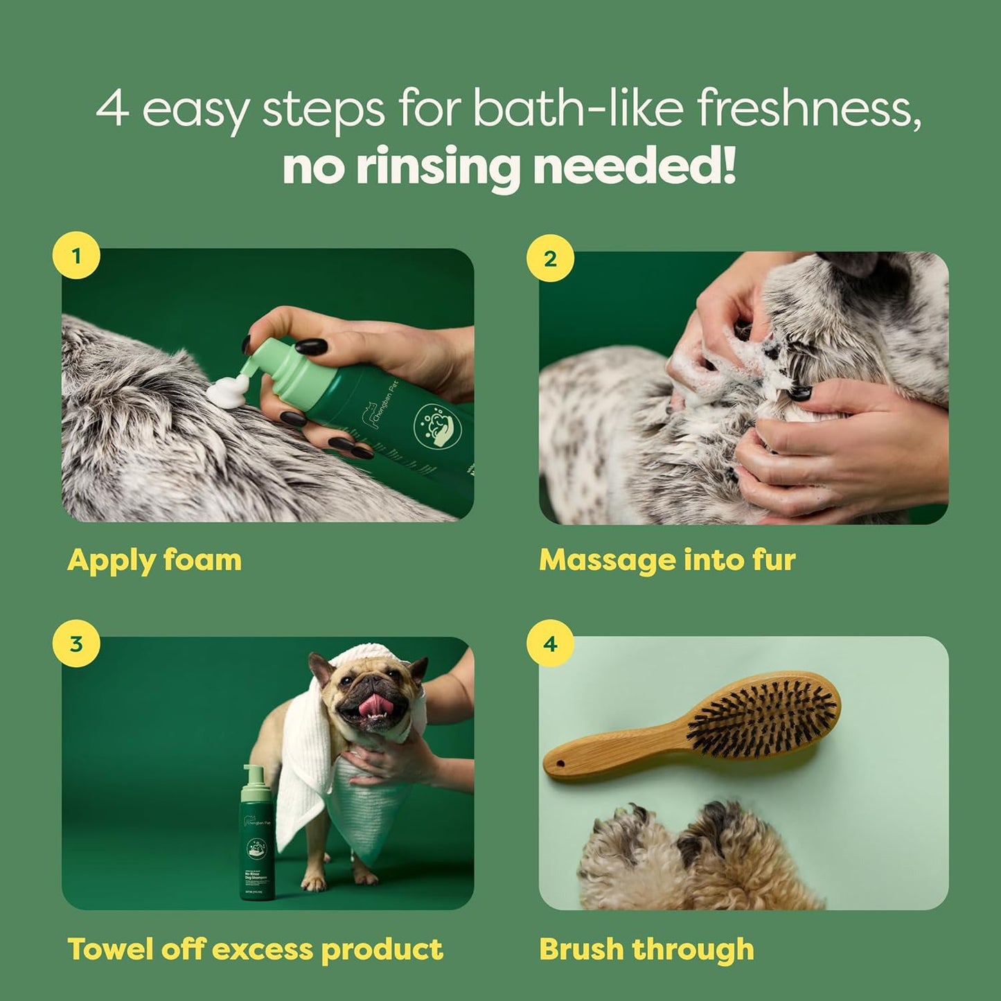 🐕🍃No-Rinse Dog Shampoo 7 oz - White Tea & Basil Scent, Convenient Waterless Formula