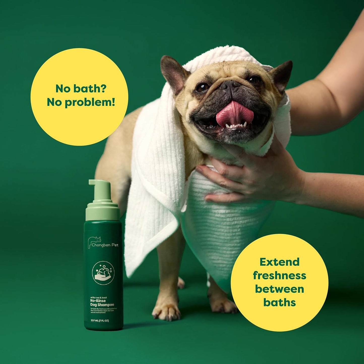 🐕🍃No-Rinse Dog Shampoo 7 oz - White Tea & Basil Scent, Convenient Waterless Formula