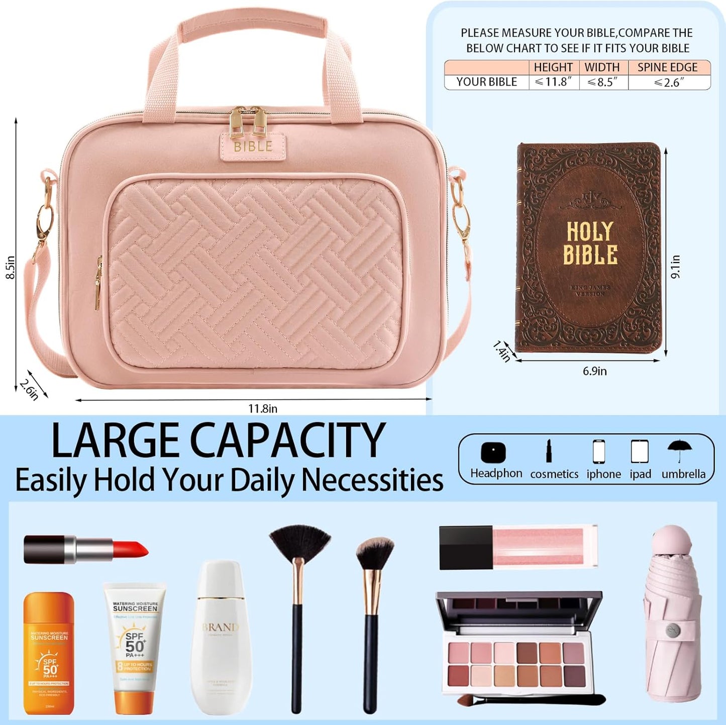 ✍️📖Bible Cover for Women, Large Bible Bag w/ Shoulder Strap