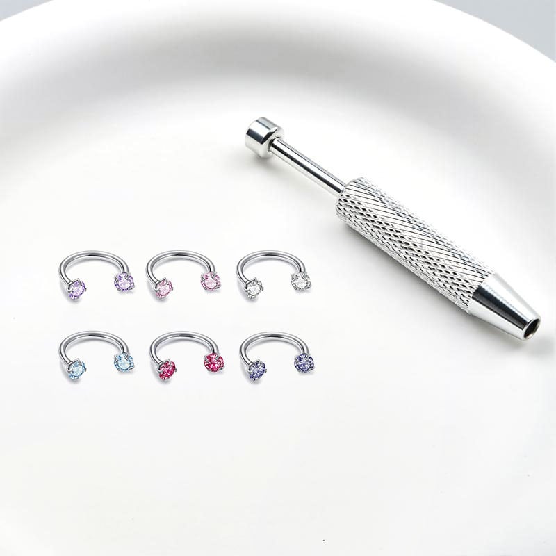 Horseshoe Nose Rings (6-Pack) — Includes Ball Retainers and Insertion Pins