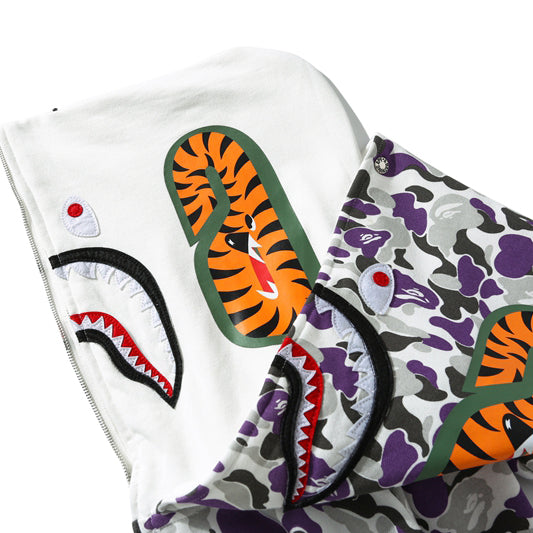 BAPE Purple Camo Shark Zipper Double Hoodies