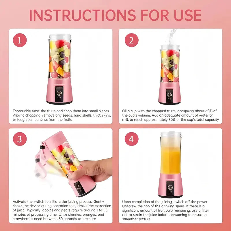 🥤⚡Mini Portable Blender Cup,Electric USB,400ml, Six Blades, leak-proof design