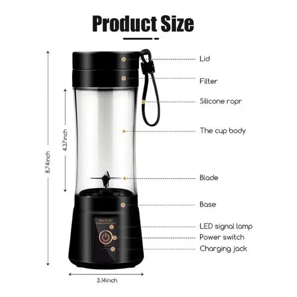 🥤⚡Mini Portable Blender Cup,Electric USB,400ml, Six Blades, leak-proof design