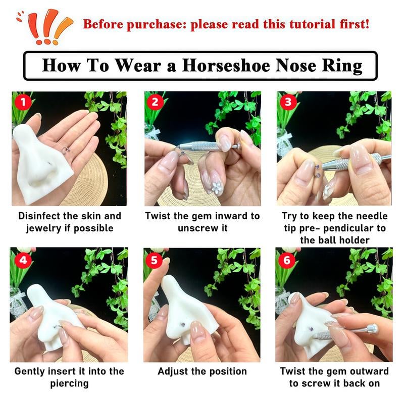 Horseshoe Nose Rings (6-Pack) — Includes Ball Retainers and Insertion Pins