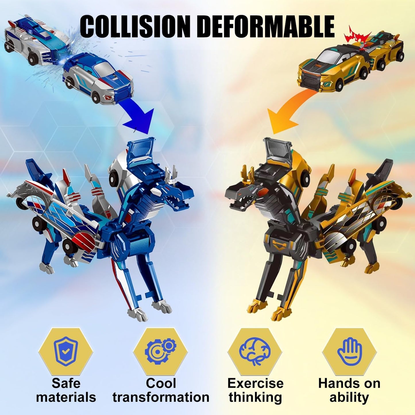 🎁Children's Day Special✨ 2-in-1 Transforming Dragon Car Toy with Collision Action