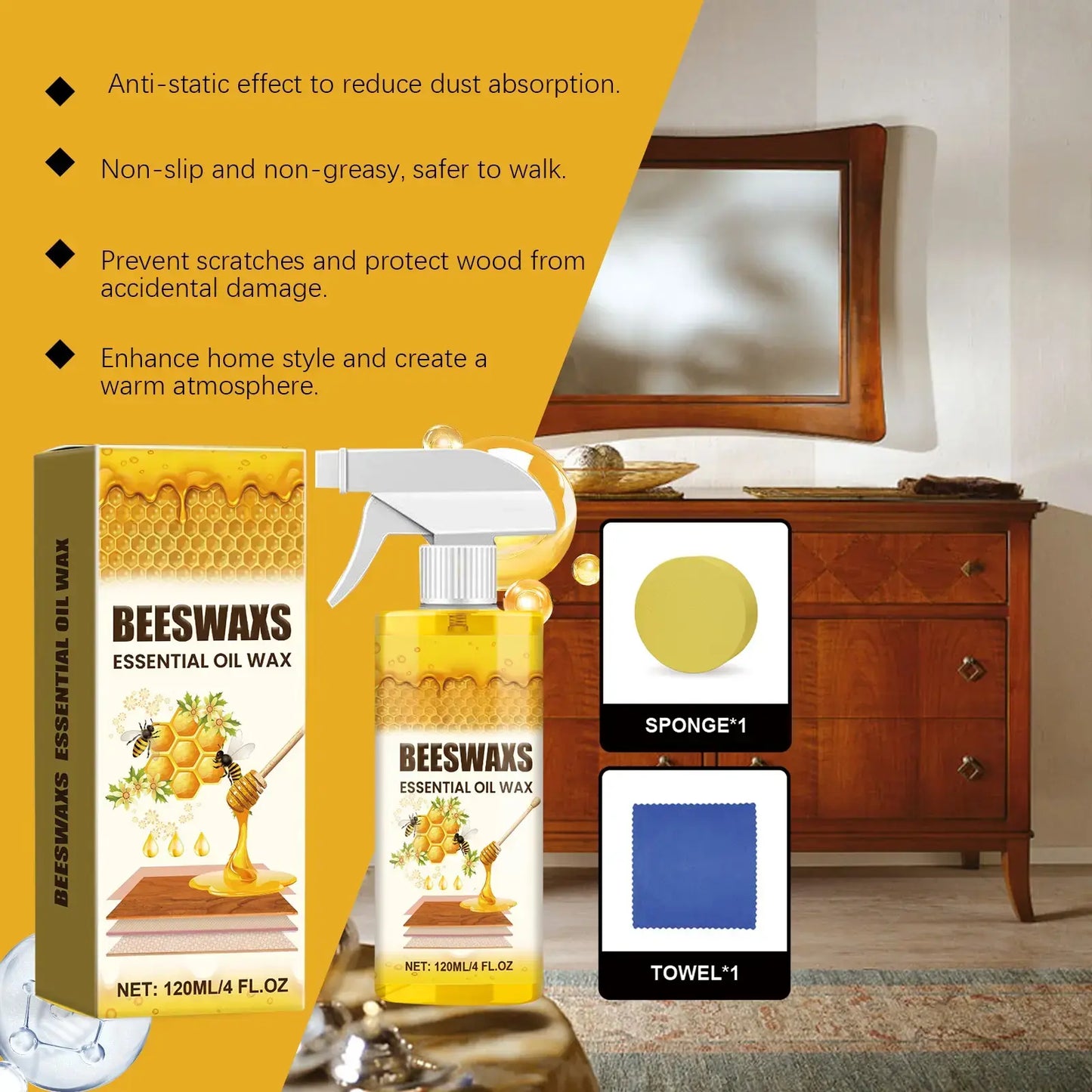 🐝 Natural Beeswax Wood Polish Spray 120ml