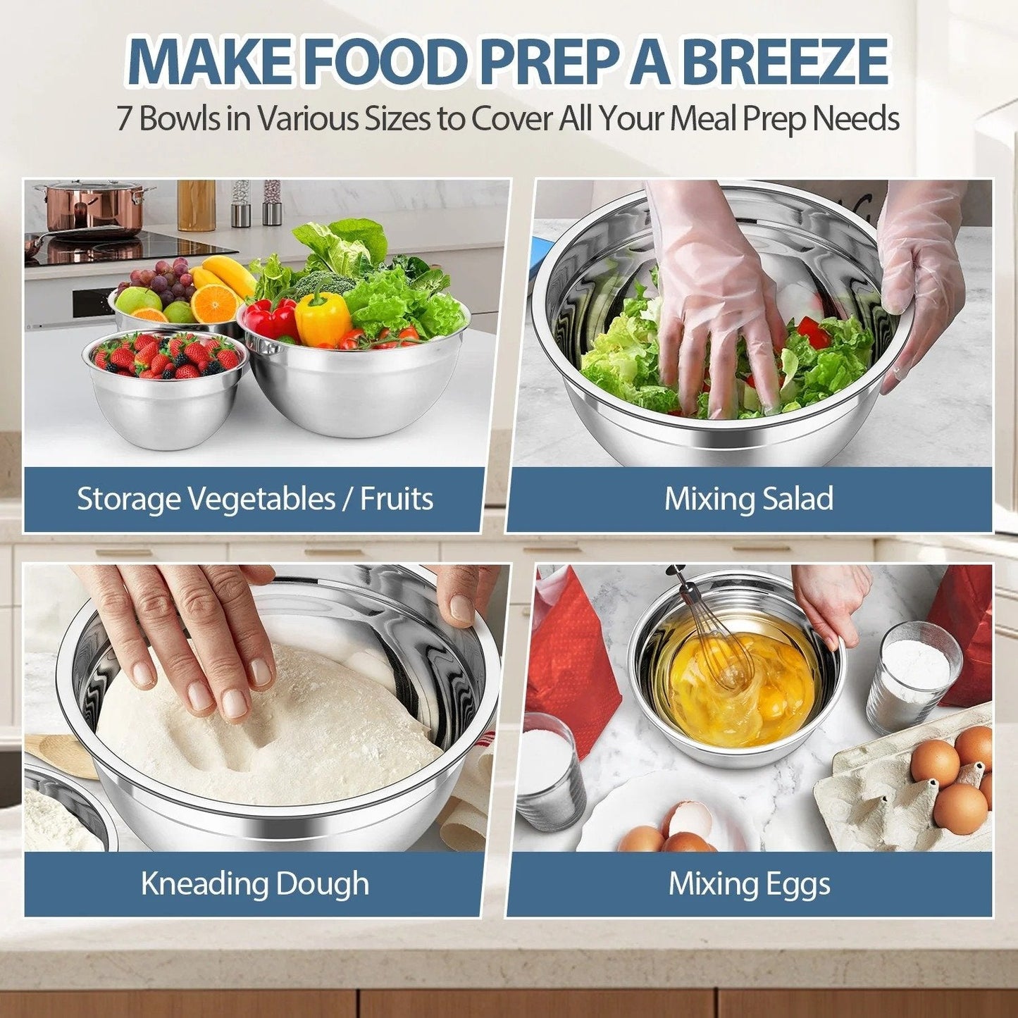 Everyday Stainless Steel Mixing Bowl Set with Airtight Lids