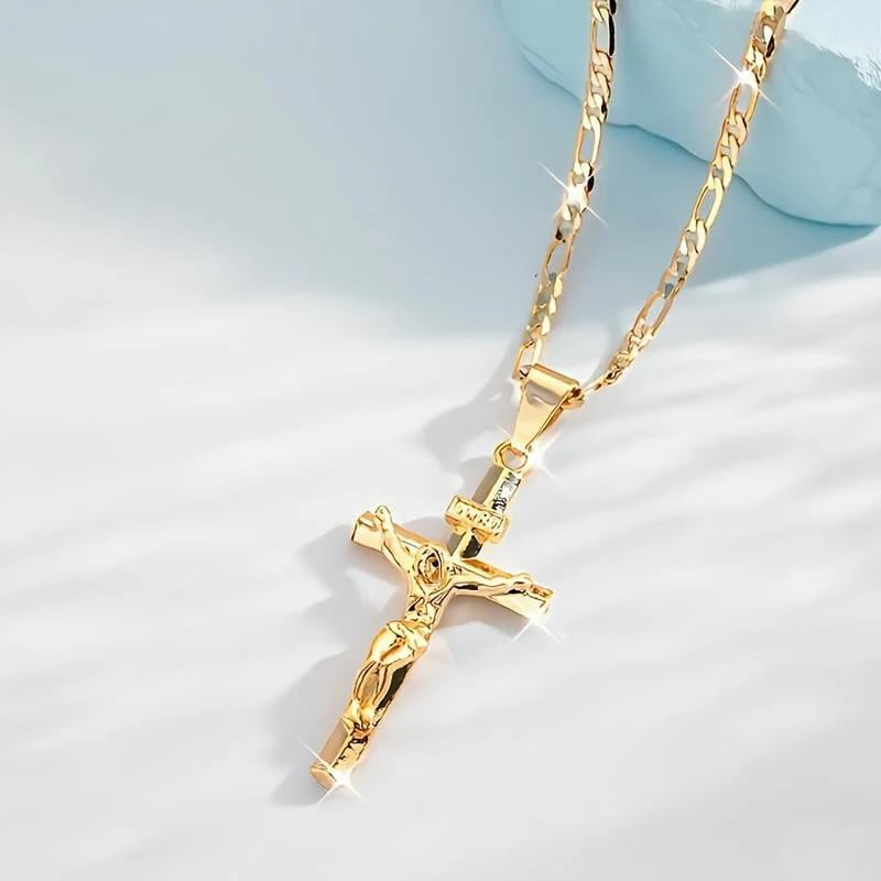 ⏰Limited-time offer - BUY 1 GET 1 FREE!✝️Gold-Tone Crucifix Pendant Necklace