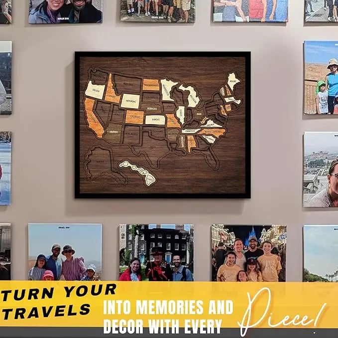🔥Last Day 49% OFF - 🇺🇸 Wooden USA Travel Map Puzzle🧩A Stylish Way to Track Your Journey & Memories