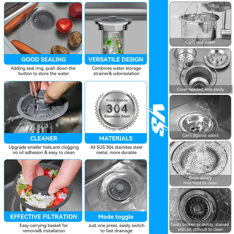 🎁 LAST DAY: 50% OFF! 🚰3-in-1 Sink Plug: No More Clogs & Odors (Premium 304 Steel) ✨
