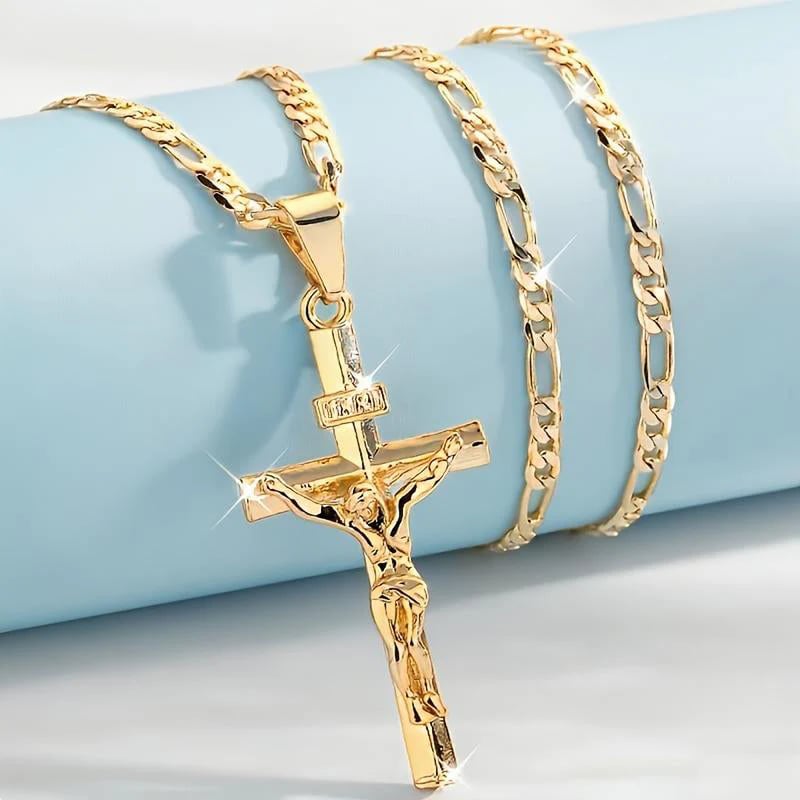 ⏰Limited-time offer - BUY 1 GET 1 FREE!✝️Gold-Tone Crucifix Pendant Necklace
