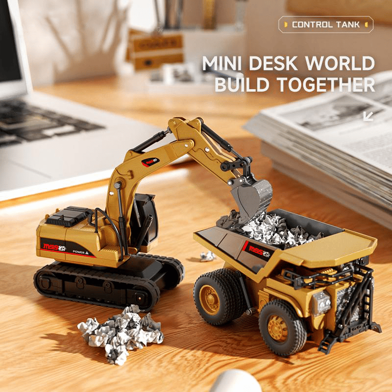 1:64 Premium Alloy Mini RC Construction Vehicle – Remote Control Dump Truck, Forklift or Excavator