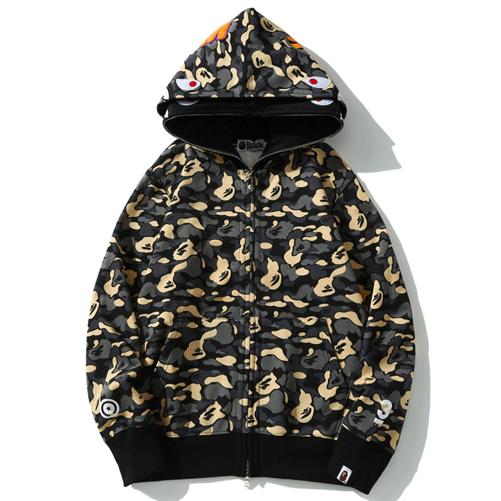 BAPE Camo Shark Zipper Double Hoodies