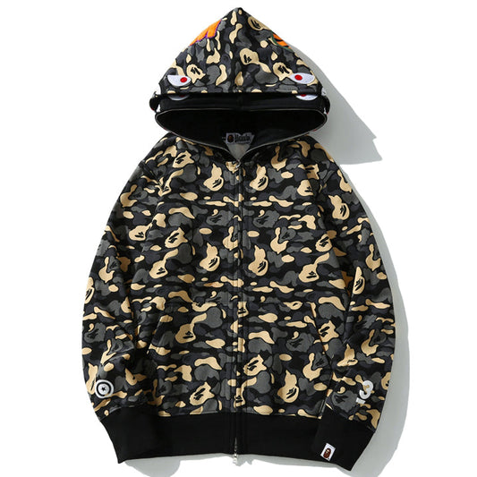 BAPE Camo Shark Zipper Double Hoodies