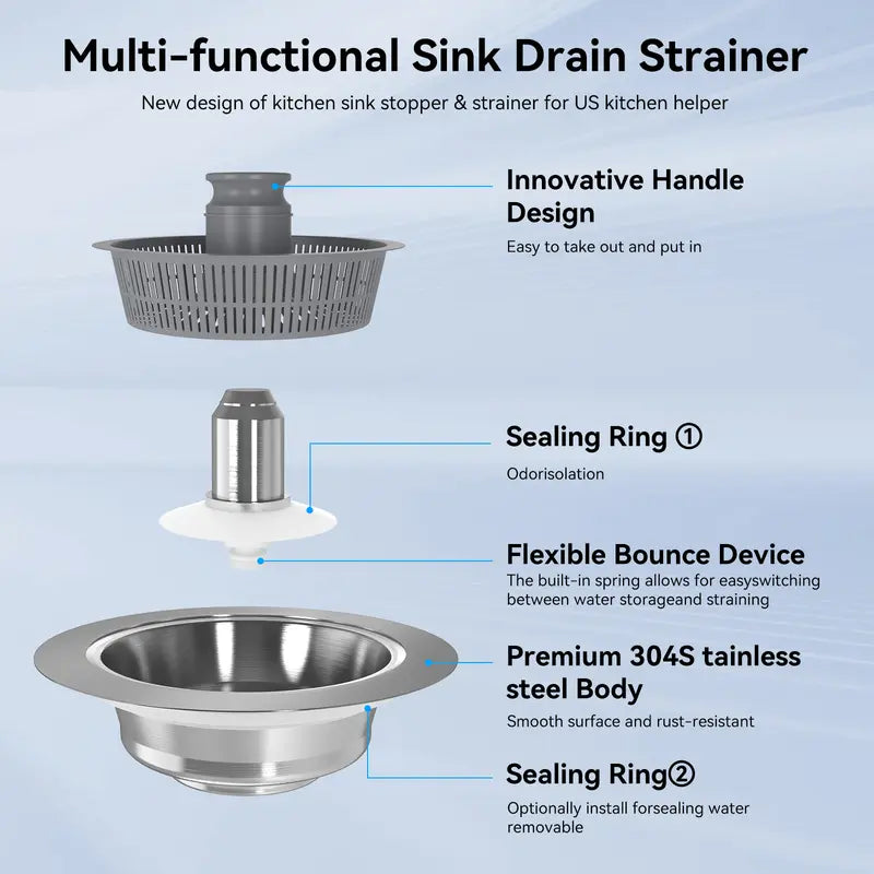 🎁 LAST DAY: 50% OFF! 🚰3-in-1 Sink Plug: No More Clogs & Odors (Premium 304 Steel) ✨
