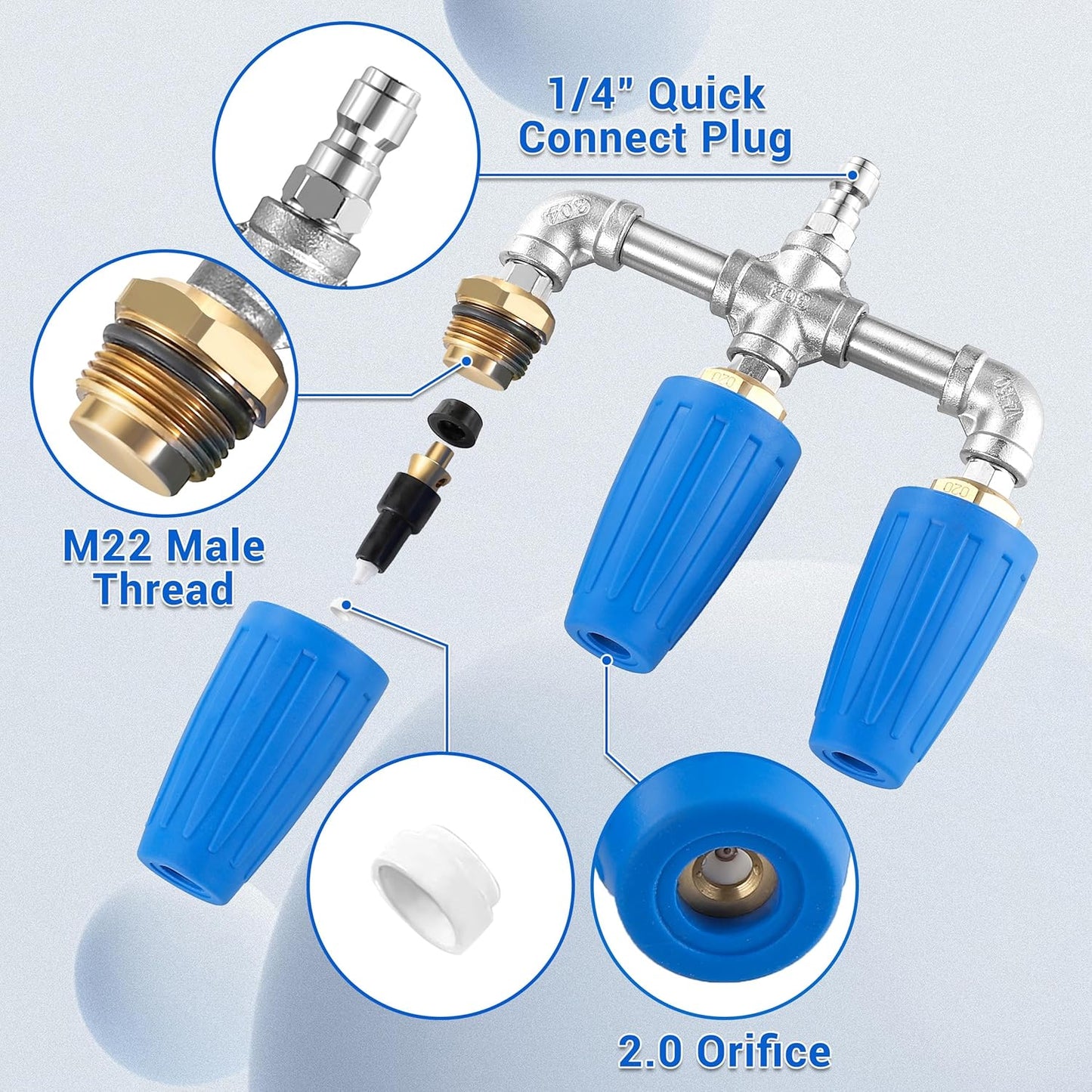 Triple Turbo Nozzle Pressure Washer, 360° Rotating Turbo Nozzle with 1/4" Quick Connector, 2.0 Orifice 3-in-1 Turbo Nozzle, 4000 PSI