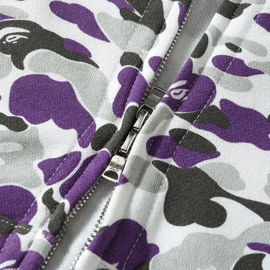 BAPE Purple Camo Shark Zipper Double Hoodies