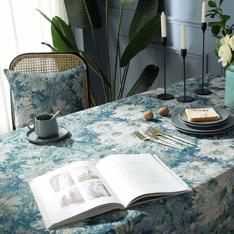 Ownkoti Flower Oil Painting Style Tassel Tablecloth